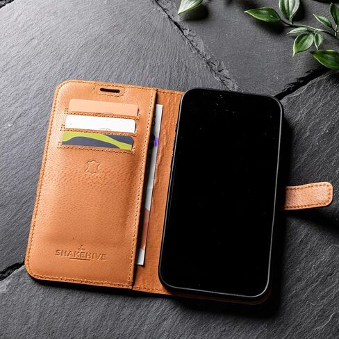 Snakehive Leather Wallet for iPhone 16 - Real Leather Wallet Phone Case - Genuine Leather with Viewing Stand and 3 Card Holder - Flip Folio Cover with Card Slot (Brown) in Saudi Arabia