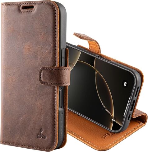 Snakehive Leather Wallet for iPhone 16 - Real Leather Wallet Phone Case - Genuine Leather with Viewing Stand and 3 Card Holder - Flip Folio Cover with Card Slot (Brown) in Saudi Arabia