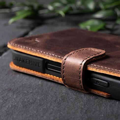 Snakehive Leather Wallet for iPhone 16 - Real Leather Wallet Phone Case - Genuine Leather with Viewing Stand and 3 Card Holder - Flip Folio Cover with Card Slot (Brown) in Saudi Arabia