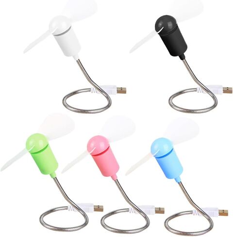5 قطع من مراوح USB الصغيرة المرنة الصامتة ومراوح تبريد المكتب الصغيرة للكمبيوتر المحمول مع رقبة قابلة للانحناء قابلة للتعديل، منفاخ هواء شخصي محمول للمكتب والمنزل والسفر بلون عشوائي in Kuwait