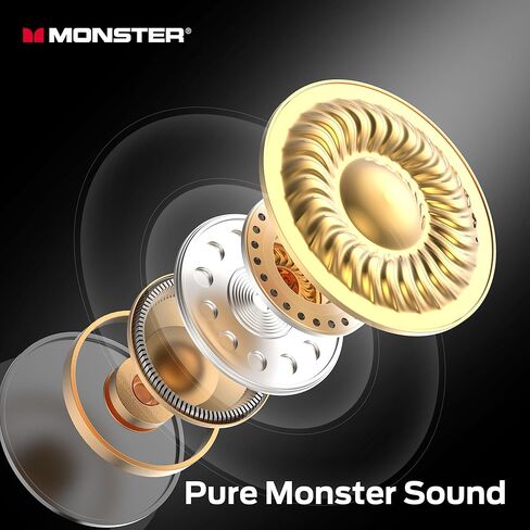 سماعات أذن لاسلكية Monster N-Lite 208، بلوتوث 5.4، ميكروفون مدمج، تحكم باللمس، سماعة رأس بلوتوث مع وقت تشغيل 30 ساعة، شحن سريع من النوع C، مكالمة واضحة للجري، تمرين أسود in Kuwait
