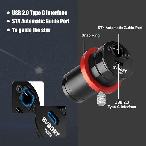 كاميرا دليل SVBONY SV905C، مستشعر CMOS بدقة 1.23 ميجابكسل، USB2.0 مقاس 1.25 بوصة مع كاميرا التصوير الفلكي SV205 in Kuwait