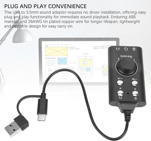 Zopsc USB Sound Card, Virtual 7.1 Surround Sound Adapter with Voice Changer and Volume Control, USB to 3.5mm Jack Audio Converter for PC, Laptop, Headset in Saudi Arabia