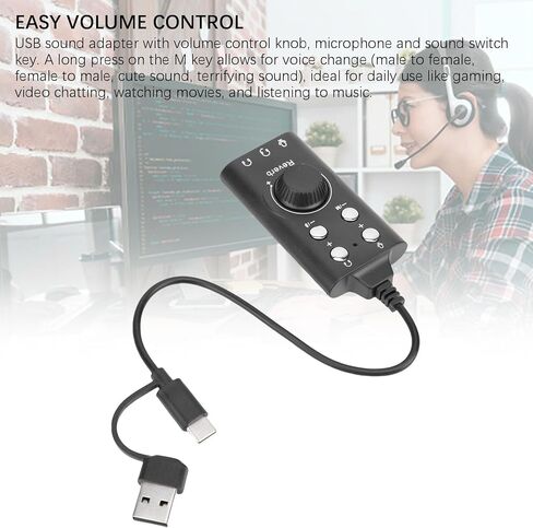 Zopsc USB Sound Card, Virtual 7.1 Surround Sound Adapter with Voice Changer and Volume Control, USB to 3.5mm Jack Audio Converter for PC, Laptop, Headset in Saudi Arabia