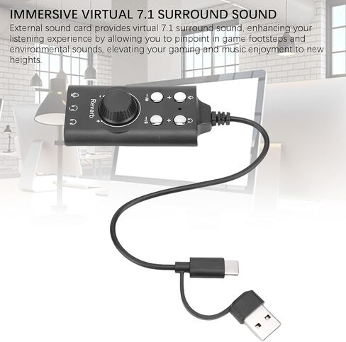 Zopsc USB Sound Card, Virtual 7.1 Surround Sound Adapter with Voice Changer and Volume Control, USB to 3.5mm Jack Audio Converter for PC, Laptop, Headset in Saudi Arabia