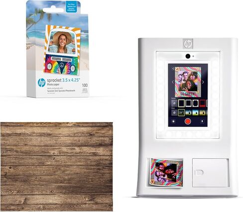 طابعة صور ملونة فورية HP Sprocket Photo Booth (وردي) + ورق زنك (100 ورقة) + خلفية لصور الزفاف in Kuwait