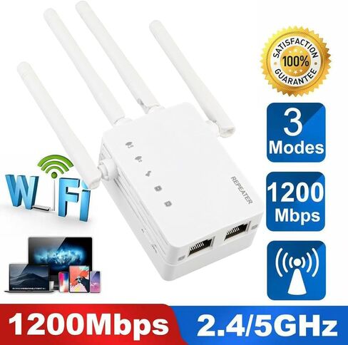 2026 أسرع معزز إشارة موسع WiFi بسرعة 1200 ميجابت في الثانية ثنائي النطاق (5 جيجا هرتز/2.4 جيجا هرتز) معزز إشارة موسعات WiFi للمنزل، مكرر WiFi مع منفذي إيثرنت يغطي ما يصل إلى 10000 قدم مربع. قدم و 60 جهازا in Kuwait
