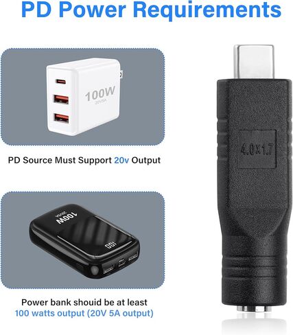 PNGKNYOCN USB C Male to DC Female Power Adapter Type-C to DC 4.0 x 1.7mm Female Converter Work with 20V/100W+ Type-C PD Source（2-Pack） in Saudi Arabia