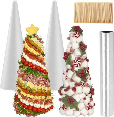 803 Pcs Christmas Large Foam Cones for Crafts Charcuterie Christmas Tree Sets with 2 Foam Cones 11.8 Inch×22 Yd Plastic Wrap 800 Toothpicks for Fruit Snacks Holiday Decor (4.9 x 15.8 inches) in Saudi Arabia