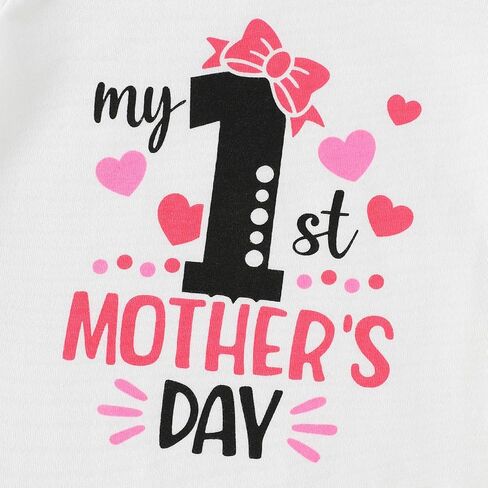 My First Mothers Day Baby Girl Outfit Newborn Infant 1st Mother's Day Romper Skirt Set With Headband Leggings 4Pcs in Saudi Arabia