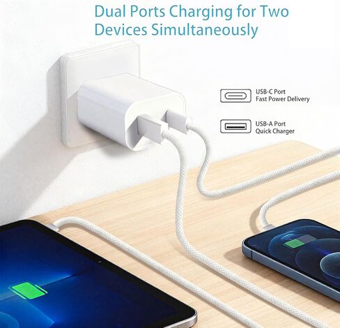 شاحن USB C بقوة 30 وات لهاتف iPhone 17 للشحن السريع، كتلة شاحن حائط مع سلك كابل من النوع C بطول 5 أقدام، شاحن هاتف متوافق مع iPhone 17 16 15 Pro Max/16 15 Pro/16 15، iPad Pro/Air، MacBook in Kuwait