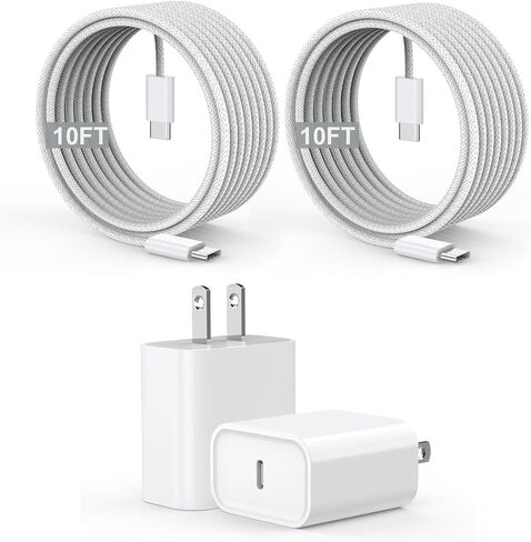 [معتمد من Apple MFi] شاحن 10FT iPhone 17/16 شحن سريع، 2 حزمة محولات USB-C 20 وات كابل منسوج للشحن الفائق بطول 10 أقدام لهاتف Apple iPhone 17/17 Pro Max/Air/16/16e/16 ProMax/15/15 Pro/iPad Pro/Air in Saudi Arabia