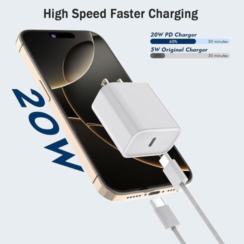 [معتمد من Apple MFi] شاحن 10FT iPhone 17/16 شحن سريع، 2 حزمة محولات USB-C 20 وات كابل منسوج للشحن الفائق بطول 10 أقدام لهاتف Apple iPhone 17/17 Pro Max/Air/16/16e/16 ProMax/15/15 Pro/iPad Pro/Air in Saudi Arabia
