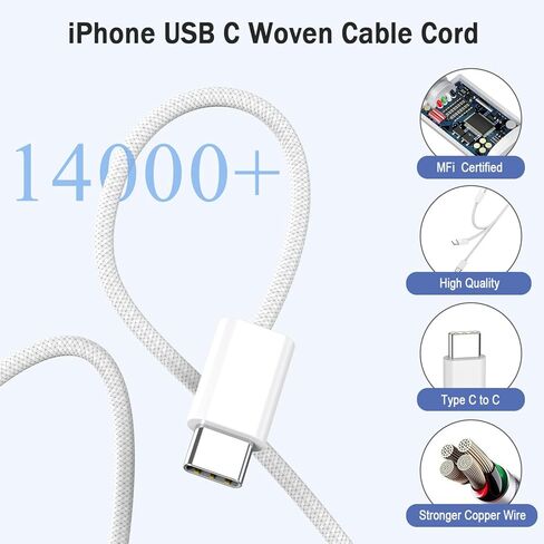 [معتمد من Apple MFi] شاحن 10FT iPhone 17/16 شحن سريع، 2 حزمة محولات USB-C 20 وات كابل منسوج للشحن الفائق بطول 10 أقدام لهاتف Apple iPhone 17/17 Pro Max/Air/16/16e/16 ProMax/15/15 Pro/iPad Pro/Air in Saudi Arabia
