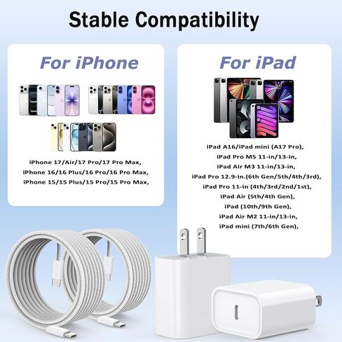 [معتمد من Apple MFi] شاحن 10FT iPhone 17/16 شحن سريع، 2 حزمة محولات USB-C 20 وات كابل منسوج للشحن الفائق بطول 10 أقدام لهاتف Apple iPhone 17/17 Pro Max/Air/16/16e/16 ProMax/15/15 Pro/iPad Pro/Air in Saudi Arabia