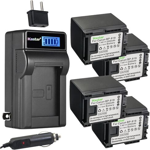 شاحن بطارية تيار متردد LCD من Kastar BP-819 متوافق مع بطارية Canon BP-809 BP809 BP-809/B BP-809/S، BP-819 BP819، BP-827 BP827، بطارية Canon HFG10 HFG20 HFG30 HFM406 HFS200 HG30 in Kuwait