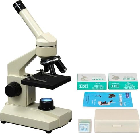 OMAX LED Cordless Biological Microscope Set: 40X-1000X All Metal Monocular LED Microscope + 100 Blank Slides and Covers + 100 Lens Cleaning Paper + 15 Prepared Slides in Saudi Arabia