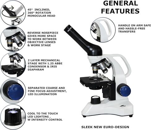 Parco Scientific 3050-100-RC Monocular Compound Microscope, 10x WF Eyepiece, 40x—1000x Magnification, LED Illumination, Coaxial Coarse & Fine Focus, Mechanical Stage, Rechargeable Battery in Saudi Arabia