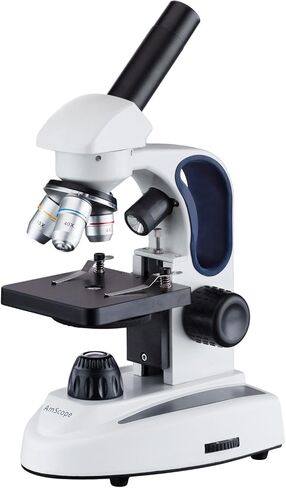 AmScope M149C-2L Compound Monocular Microscope, WF10x and WF25x Eyepieces, 40x-1000x Magnification, Upper and Lower LED Illumination, Brightfield, Single-Lens Condenser, Plain Stage, 110V or Battery-Powered, Heavy-Duty Metal Frame in Saudi Arabia
