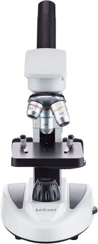 AmScope M149C-2L Compound Monocular Microscope, WF10x and WF25x Eyepieces, 40x-1000x Magnification, Upper and Lower LED Illumination, Brightfield, Single-Lens Condenser, Plain Stage, 110V or Battery-Powered, Heavy-Duty Metal Frame in Saudi Arabia
