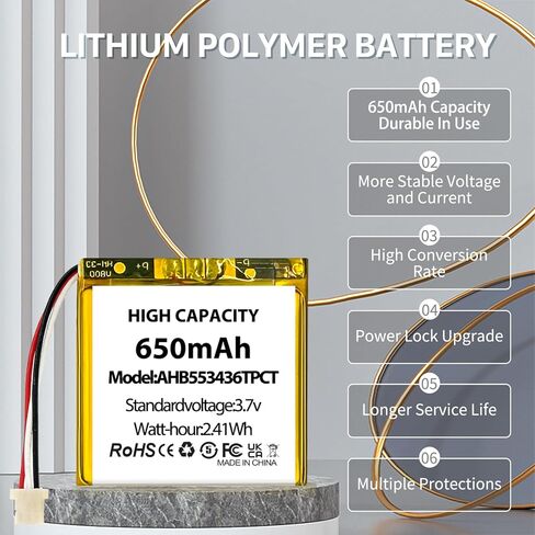 AHB553436TPCT Battery, New Upgraded (650mAh) High Capacity Replacement Battery Compatible with ADT DBC835, DBC835-V2 Wireless HD Doorbell Camera in Kuwait