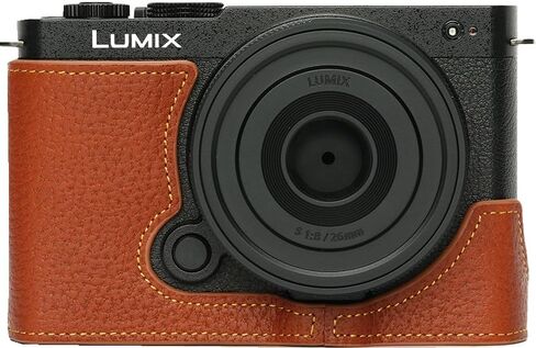 S9 Camera Case, Handmade Genuine Real Leather Half Camera Case Bag Cover for Panasonic Lumix S9 Camera Bottom Opening Version + Hand Strap (Brown) in Saudi Arabia