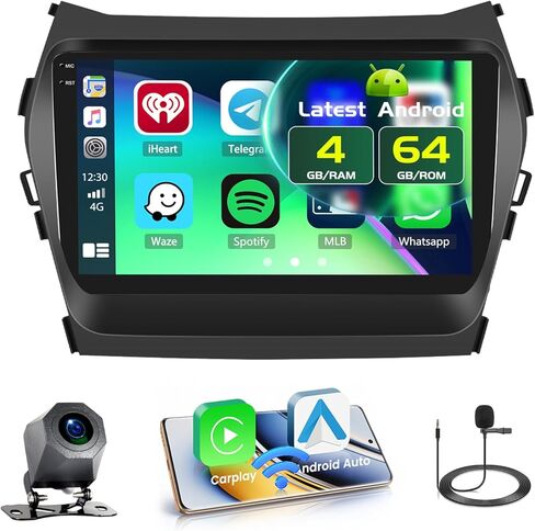 4+64GB Android 15 Car Stereo for Hyundai Santa Fe IX45 2013-2018 Wireless Carplay Android Auto, 9 Inch Incell Touch Screen Car Stereo with GPS, Backup Camera, Bluetooth, FM/RDS, EQ, WiFi, SWC in Saudi Arabia