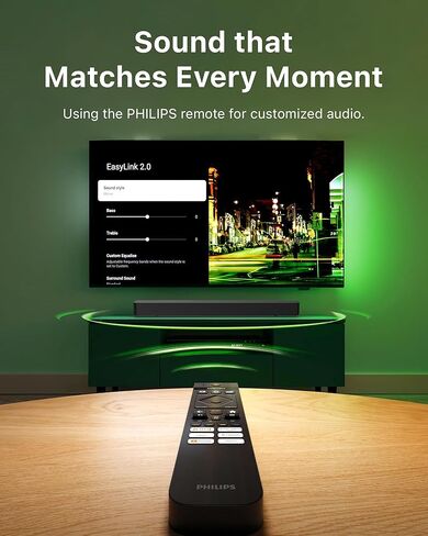 Philips B4500 Sound bar for Smart tv, 2.1 ch soundbar with subwoofer, TV Speaker with with Bluetooth and HDMI-ARC Connectivity, Roku TV Ready, Remote APP Control, Compact Design and Easy Setup in Saudi Arabia