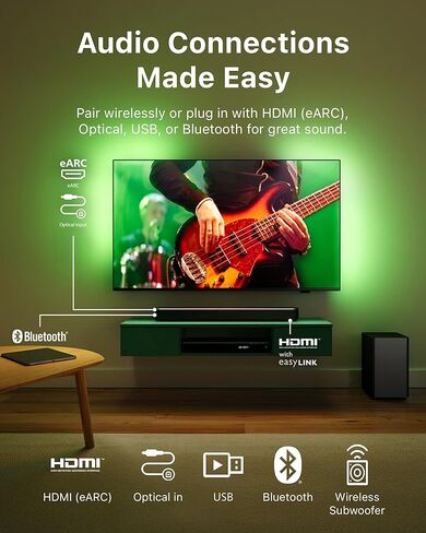 Philips B4500 Sound bar for Smart tv, 2.1 ch soundbar with subwoofer, TV Speaker with with Bluetooth and HDMI-ARC Connectivity, Roku TV Ready, Remote APP Control, Compact Design and Easy Setup in Saudi Arabia