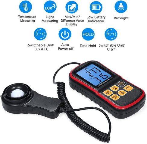 جهاز قياس إضاءة الضوء الرقمي، جهاز قياس درجة الحرارة المحيطة المحمول باليد، مقياس Luxmeter مع مسبار إضاءة كبير لتربية المصابيح (E5301) in Kuwait