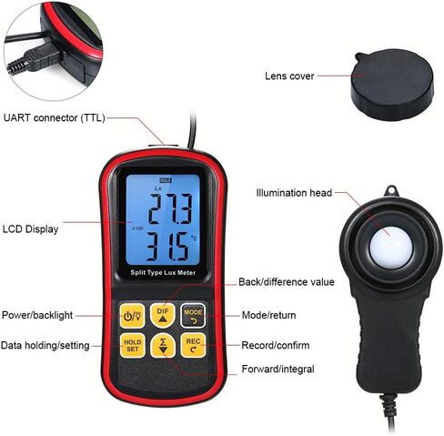 جهاز قياس إضاءة الضوء الرقمي، جهاز قياس درجة الحرارة المحيطة المحمول باليد، مقياس Luxmeter مع مسبار إضاءة كبير لتربية المصابيح (E5301) in Kuwait