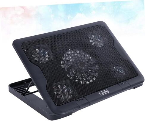 jojofuny Laptop Cooling Pad with 5 Fans USB Powered Cooling Base for Notebooks, Multi-Angle Adjustable Heatsink Stand Compatible with Laptops for Gaming and Work, Black in Saudi Arabia