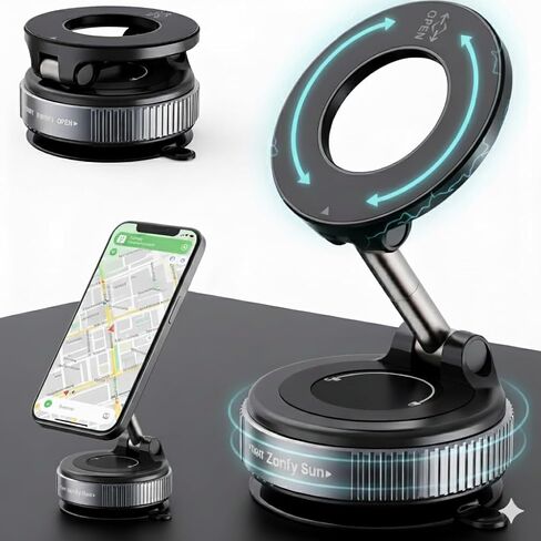 حامل هاتف سيارة مغناطيسي قابل للطي مع كوب شفط - حامل متوافق مع MagSafe قابل للدوران 360 درجة، لوحة قيادة بحجم الجيب وحامل الزجاج الأمامي لهاتف iPhone 17 Pro Max 16 15 14 13 12 Series in Saudi Arabia