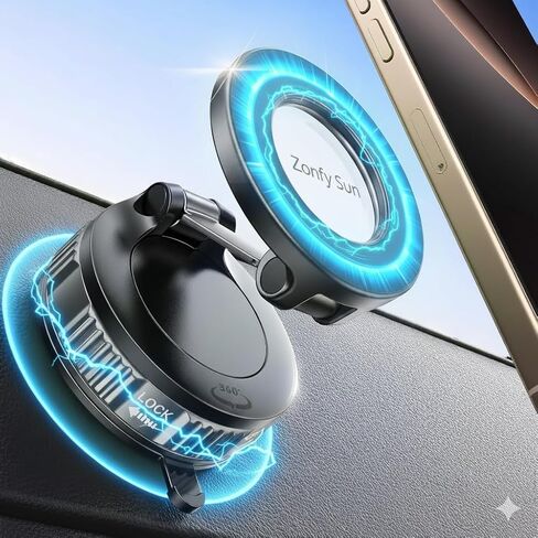 حامل هاتف سيارة مغناطيسي قابل للطي مع كوب شفط - حامل متوافق مع MagSafe قابل للدوران 360 درجة، لوحة قيادة بحجم الجيب وحامل الزجاج الأمامي لهاتف iPhone 17 Pro Max 16 15 14 13 12 Series in Saudi Arabia
