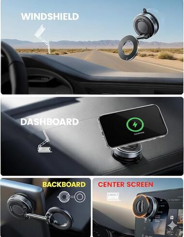 حامل هاتف سيارة مغناطيسي قابل للطي مع كوب شفط - حامل متوافق مع MagSafe قابل للدوران 360 درجة، لوحة قيادة بحجم الجيب وحامل الزجاج الأمامي لهاتف iPhone 17 Pro Max 16 15 14 13 12 Series in Saudi Arabia