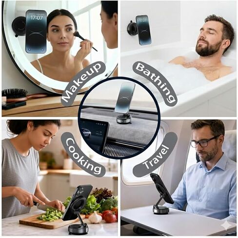 حامل هاتف سيارة مغناطيسي قابل للطي مع كوب شفط - حامل متوافق مع MagSafe قابل للدوران 360 درجة، لوحة قيادة بحجم الجيب وحامل الزجاج الأمامي لهاتف iPhone 17 Pro Max 16 15 14 13 12 Series in Saudi Arabia