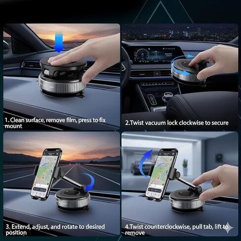 حامل هاتف سيارة مغناطيسي قابل للطي مع كوب شفط - حامل متوافق مع MagSafe قابل للدوران 360 درجة، لوحة قيادة بحجم الجيب وحامل الزجاج الأمامي لهاتف iPhone 17 Pro Max 16 15 14 13 12 Series in Saudi Arabia