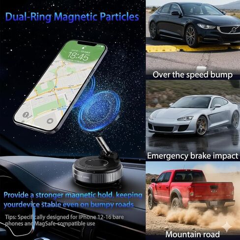 حامل هاتف سيارة مغناطيسي قابل للطي مع كوب شفط - حامل متوافق مع MagSafe قابل للدوران 360 درجة، لوحة قيادة بحجم الجيب وحامل الزجاج الأمامي لهاتف iPhone 17 Pro Max 16 15 14 13 12 Series in Saudi Arabia