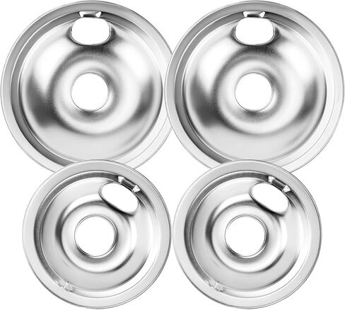 Cenipar WB31T10010 Burner Drip Pans 6 Inch (2 Pack)& WB31T10011 Electric Stove Drip Pans 8 Inch (2 Pack) Chrome Plated for Ken-more,Hot-point,GE Electric Surface Burner in Kuwait