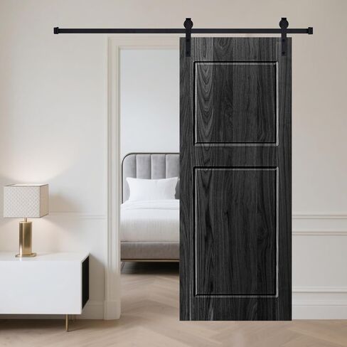 Modern 2-Panel 30 in. x 96 in. Wood Black Barn Sliding Door with Hardware kit - Black - Precision CNC Craftsmanship - Durable - Outdoor-Ready in Saudi Arabia