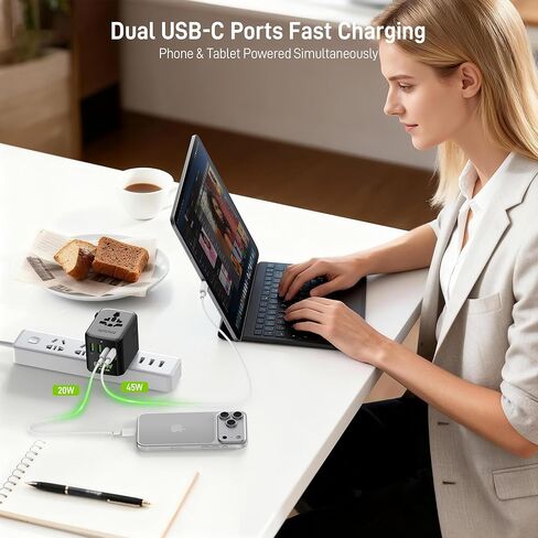 Epicka Pulse Duo محول سفر عالمي بقدرة 65 وات، محول طاقة دولي مع PD & QC 3.0 شحن سريع لجهازين في وقت واحد، محول قابس السفر الأوروبي، أساسيات السفر (أسود) in Kuwait