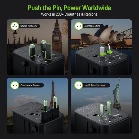 Epicka Pulse Duo محول سفر عالمي بقدرة 65 وات، محول طاقة دولي مع PD & QC 3.0 شحن سريع لجهازين في وقت واحد، محول قابس السفر الأوروبي، أساسيات السفر (أسود) in Kuwait