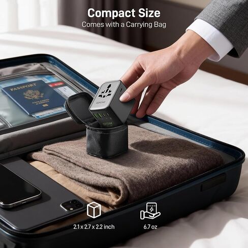 Epicka Pulse Duo محول سفر عالمي بقدرة 65 وات، محول طاقة دولي مع PD & QC 3.0 شحن سريع لجهازين في وقت واحد، محول قابس السفر الأوروبي، أساسيات السفر (أسود) in Kuwait