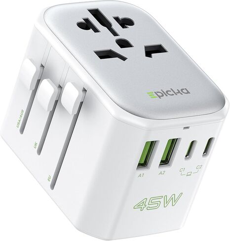 Epicka Pulse Duo محول سفر عالمي بقدرة 65 وات، محول طاقة دولي مع PD & QC 3.0 شحن سريع لجهازين في وقت واحد، محول قابس السفر الأوروبي، أساسيات السفر (أسود) in Kuwait