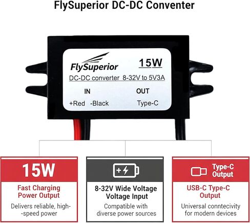12V/24V to 5V USB-C Converter - A 15W Waterproof Voltage Reduction Power Adapter Suitable for Raspberry Pi 5, Cars, forklifts and Mobile Devices in Saudi Arabia