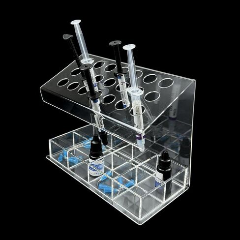 Dental Acrylic Syringe Holder, YOUYA DENTAL Multi-Function Dental Composite Syringe Rack, Resin Adhesive Applicators Organizer Placement Case (12 Syringe Slots + 4 compartments) in Kuwait