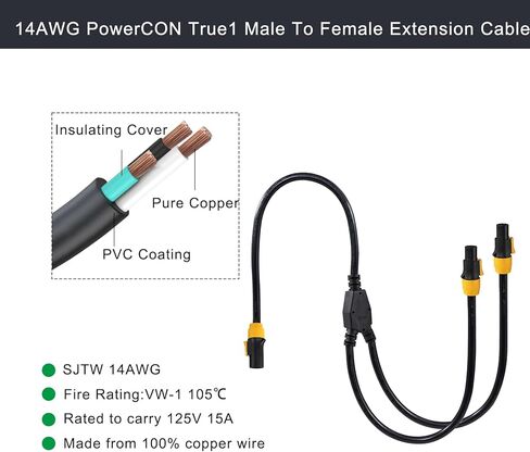 كابل PowerCON من 1 إلى 2 منفذ Ture1 - كابل PowerCon True1 ذكر إلى 2X أنثى بطول 3FT 14AWG، كابل مقسم Y، للخدمة الشاقة في الهواء الطلق 20A موصل حقيقي مقاوم للماء لإضاءة المسرح/مكبر الصوت (SAC3MX - SAC3FX) in Saudi Arabia