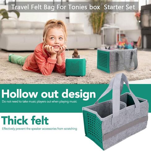 حقيبة حمل لمجموعة Toniebox Starter Set، حقيبة تنظيم محمولة كبيرة من القماش اللباد للسفر وحقيبة حمل مع مقبض لمشغل الصوت والشخصيات Tonies، حقيبة يد خارجية (أزرق بحيرة) in Saudi Arabia