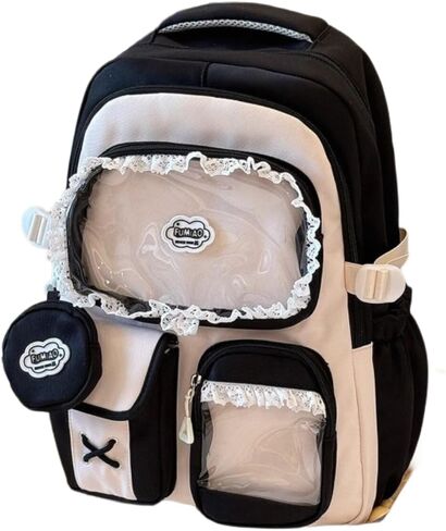 ZQW Kawaii Cute Backpack for Women Y2K Aesthetic Anime ITA Bag with Lace Trim Badges Display Clear Panel Casual Daypack (Blue) in Saudi Arabia