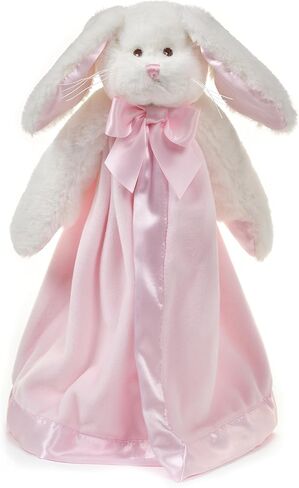 Bearington Baby Bunny Snuggler - بطانية أمان وردية للرضع مقاس 15 بوصة مع زخرفة من الساتان ورأس أرنب قطيفة - محببة ناعمة للفتيات وحديثي الولادة - هدية بطانية مريحة للتعميد والاستحمام in Kuwait